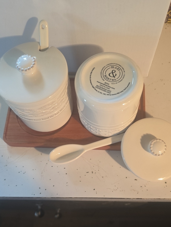 Mary & Martha Other - Martha & Marthina White Ceramic Condiment Set with Spoon